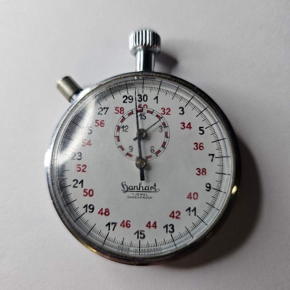 Vintage Hanhart Stopwatch 1 Jewel Shockproof Mechanical Made in Germany Chrome